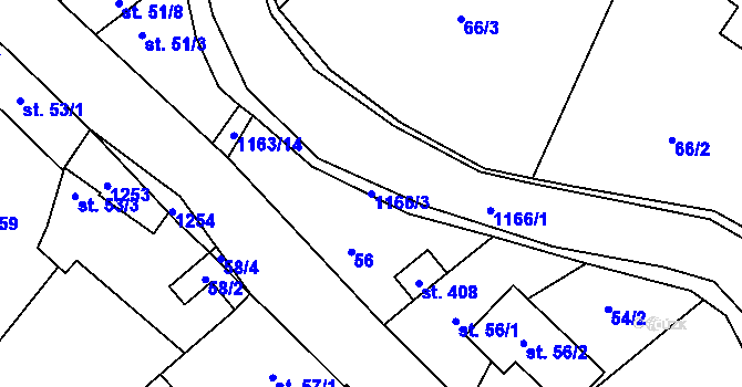 Parcela st. 1166/3 v KÚ Chvalčov, Katastrální mapa