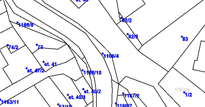 Parcela st. 1166/4 v KÚ Chvalčov, Katastrální mapa