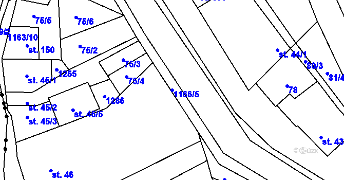 Parcela st. 1166/5 v KÚ Chvalčov, Katastrální mapa