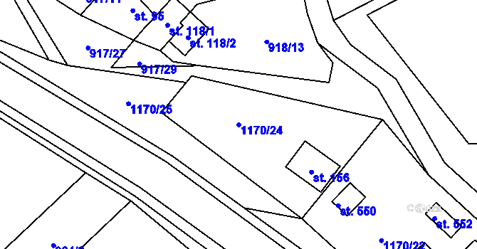 Parcela st. 1170/24 v KÚ Chvalčov, Katastrální mapa