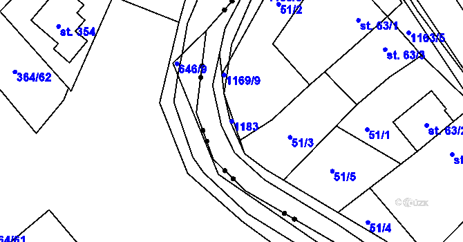 Parcela st. 1183 v KÚ Chvalčov, Katastrální mapa