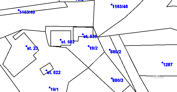 Parcela st. 19/2 v KÚ Chvalčov, Katastrální mapa