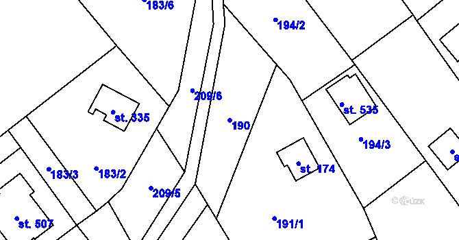 Parcela st. 190 v KÚ Chvalčov, Katastrální mapa