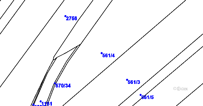 Parcela st. 561/4 v KÚ Chvalčov, Katastrální mapa