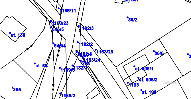Parcela st. 1163/25 v KÚ Chvalčov, Katastrální mapa