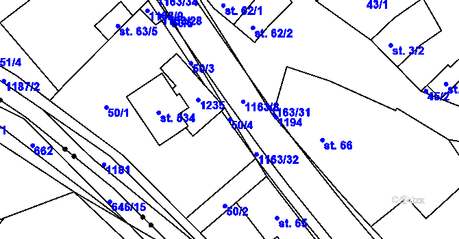 Parcela st. 50/4 v KÚ Chvalčov, Katastrální mapa