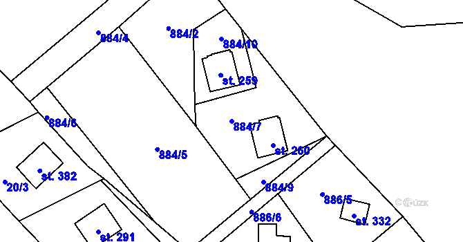 Parcela st. 884/7 v KÚ Chvalčov, Katastrální mapa