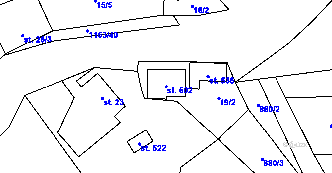 Parcela st. 502 v KÚ Chvalčov, Katastrální mapa