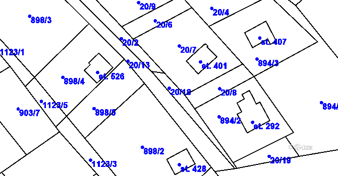 Parcela st. 20/18 v KÚ Chvalčov, Katastrální mapa