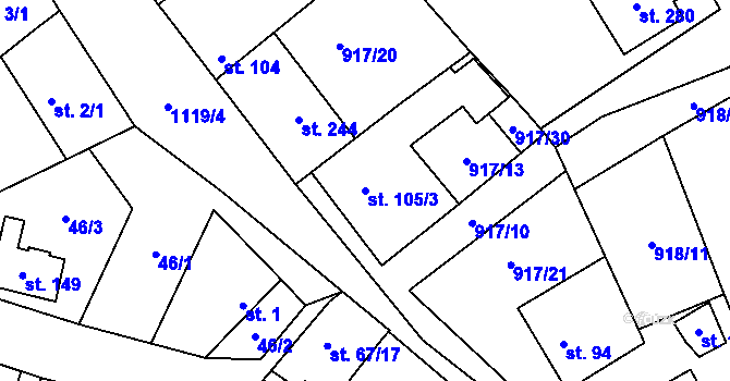 Parcela st. 105/3 v KÚ Chvalčov, Katastrální mapa