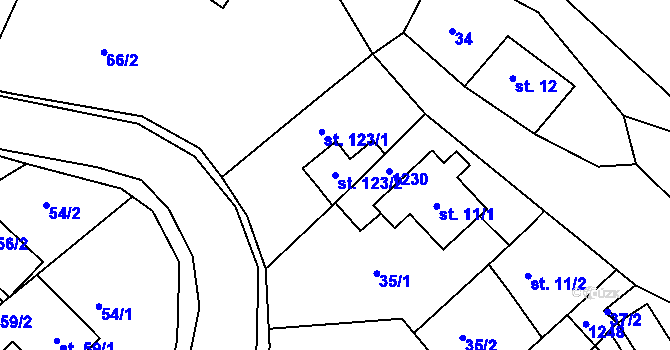 Parcela st. 123/2 v KÚ Chvalčov, Katastrální mapa