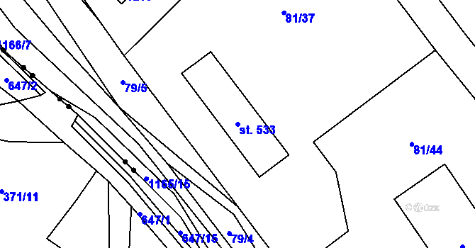 Parcela st. 533 v KÚ Chvalčov, Katastrální mapa