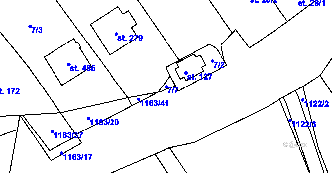 Parcela st. 7/7 v KÚ Chvalčov, Katastrální mapa