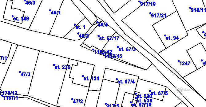 Parcela st. 1163/43 v KÚ Chvalčov, Katastrální mapa