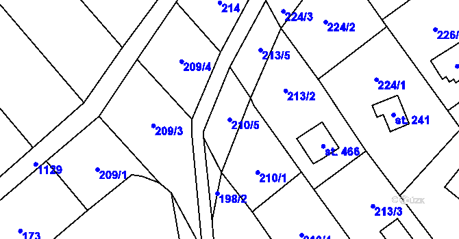 Parcela st. 210/5 v KÚ Chvalčov, Katastrální mapa