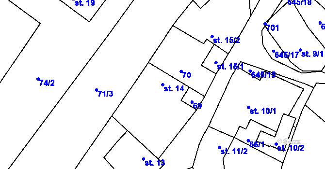 Parcela st. 14 v KÚ Chvalčova Lhota, Katastrální mapa
