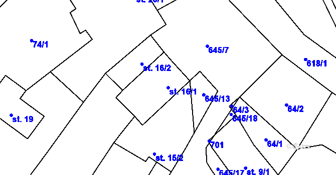 Parcela st. 16/1 v KÚ Chvalčova Lhota, Katastrální mapa