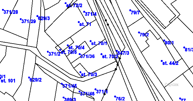 Parcela st. 70/2 v KÚ Chvalčova Lhota, Katastrální mapa