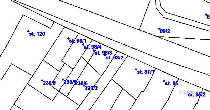 Parcela st. 98/2 v KÚ Chvalčova Lhota, Katastrální mapa
