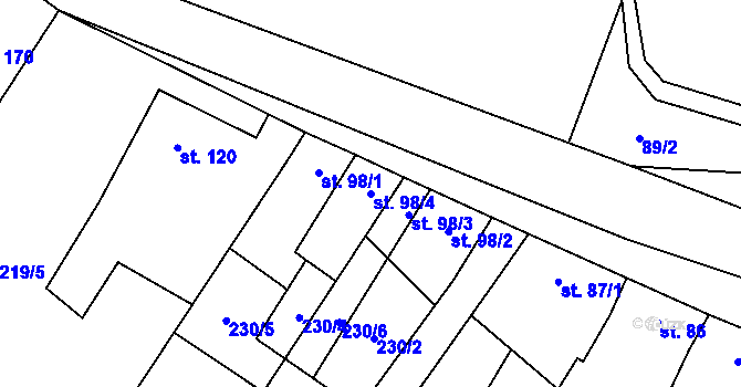 Parcela st. 98/4 v KÚ Chvalčova Lhota, Katastrální mapa