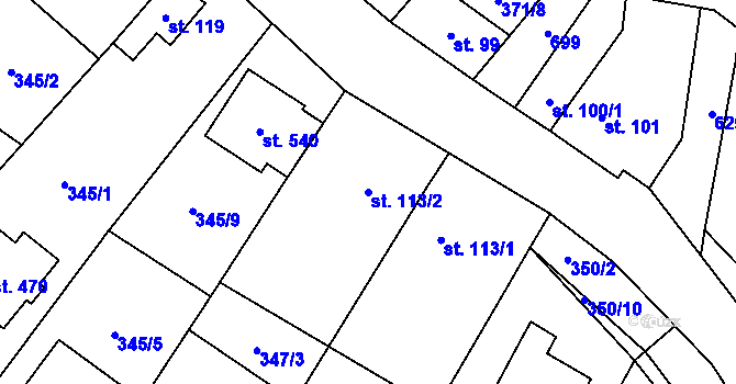 Parcela st. 113/2 v KÚ Chvalčova Lhota, Katastrální mapa