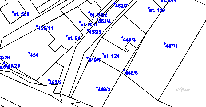 Parcela st. 124 v KÚ Chvalčova Lhota, Katastrální mapa