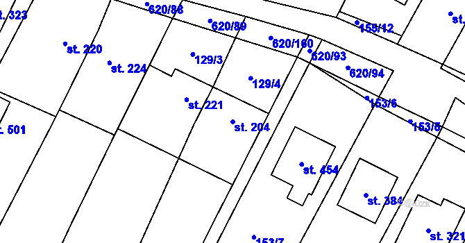 Parcela st. 204 v KÚ Chvalčova Lhota, Katastrální mapa