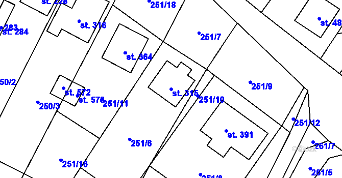 Parcela st. 315 v KÚ Chvalčova Lhota, Katastrální mapa