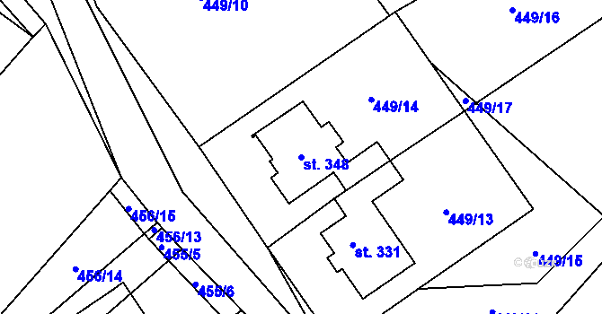 Parcela st. 348 v KÚ Chvalčova Lhota, Katastrální mapa