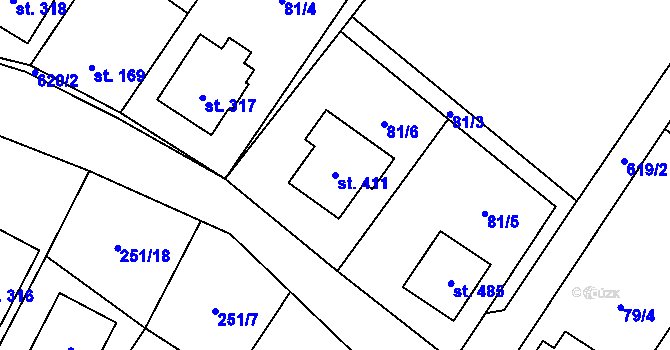 Parcela st. 411 v KÚ Chvalčova Lhota, Katastrální mapa