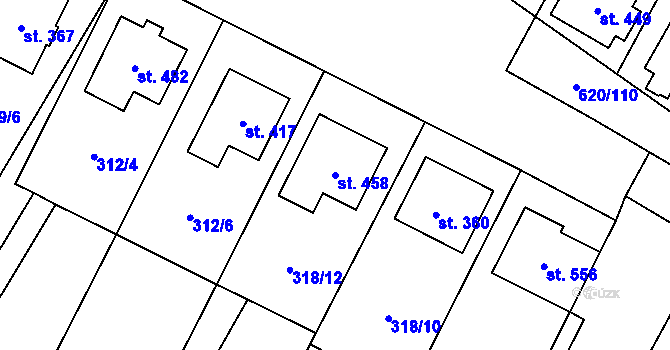 Parcela st. 458 v KÚ Chvalčova Lhota, Katastrální mapa