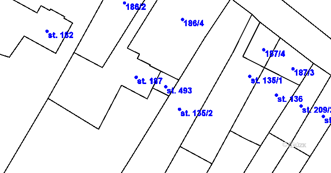 Parcela st. 493 v KÚ Chvalčova Lhota, Katastrální mapa
