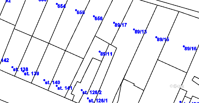 Parcela st. 89/11 v KÚ Chvalčova Lhota, Katastrální mapa