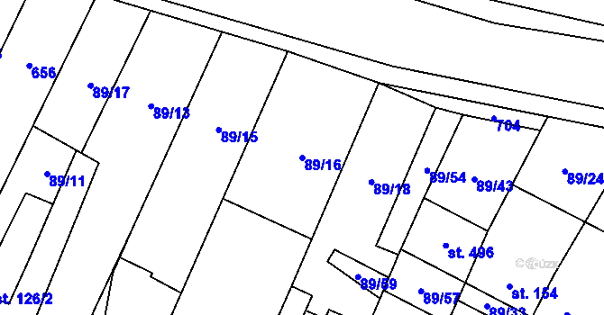 Parcela st. 89/16 v KÚ Chvalčova Lhota, Katastrální mapa