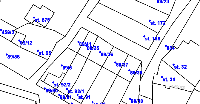 Parcela st. 89/36 v KÚ Chvalčova Lhota, Katastrální mapa