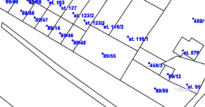 Parcela st. 89/55 v KÚ Chvalčova Lhota, Katastrální mapa