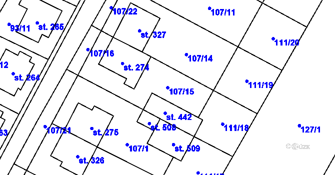 Parcela st. 107/15 v KÚ Chvalčova Lhota, Katastrální mapa