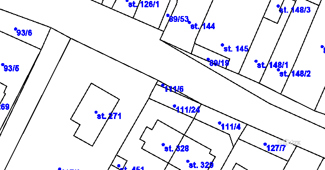 Parcela st. 111/6 v KÚ Chvalčova Lhota, Katastrální mapa