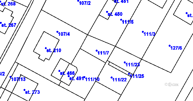 Parcela st. 111/7 v KÚ Chvalčova Lhota, Katastrální mapa