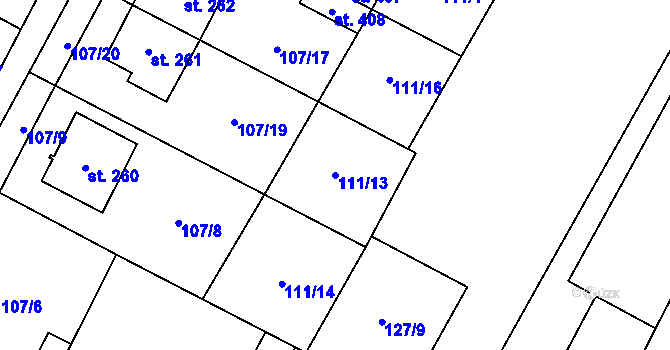 Parcela st. 111/13 v KÚ Chvalčova Lhota, Katastrální mapa