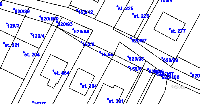 Parcela st. 153/5 v KÚ Chvalčova Lhota, Katastrální mapa