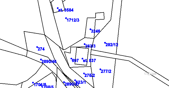Parcela st. 283/3 v KÚ Chvalčova Lhota, Katastrální mapa