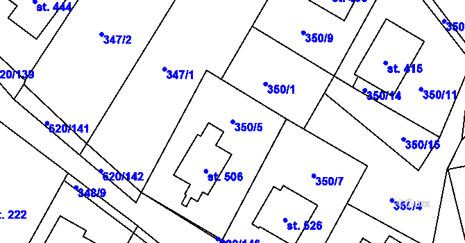 Parcela st. 350/5 v KÚ Chvalčova Lhota, Katastrální mapa