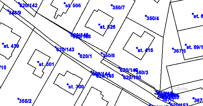 Parcela st. 350/8 v KÚ Chvalčova Lhota, Katastrální mapa
