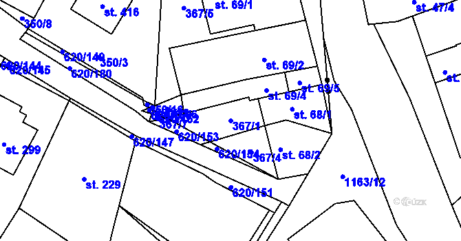 Parcela st. 367/1 v KÚ Chvalčova Lhota, Katastrální mapa