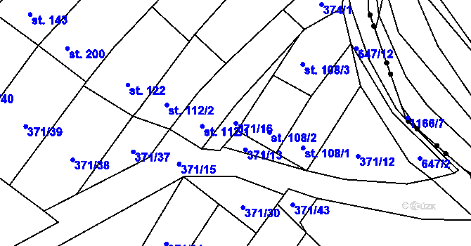 Parcela st. 371/16 v KÚ Chvalčova Lhota, Katastrální mapa