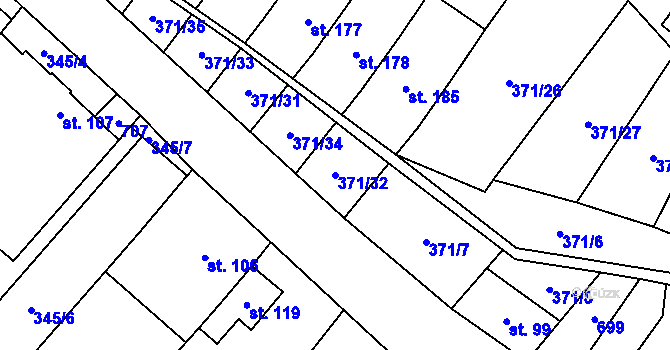 Parcela st. 371/32 v KÚ Chvalčova Lhota, Katastrální mapa