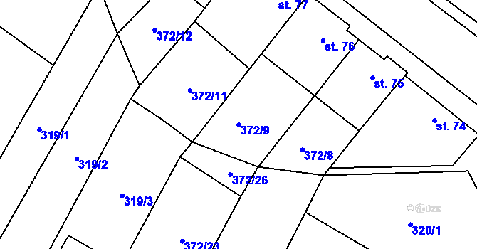 Parcela st. 372/9 v KÚ Chvalčova Lhota, Katastrální mapa