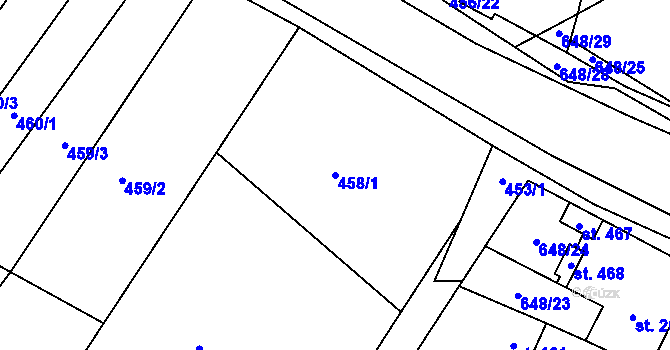 Parcela st. 458/1 v KÚ Chvalčova Lhota, Katastrální mapa