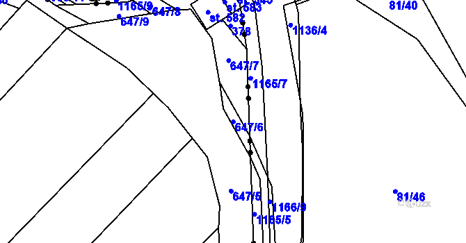 Parcela st. 647/6 v KÚ Chvalčova Lhota, Katastrální mapa